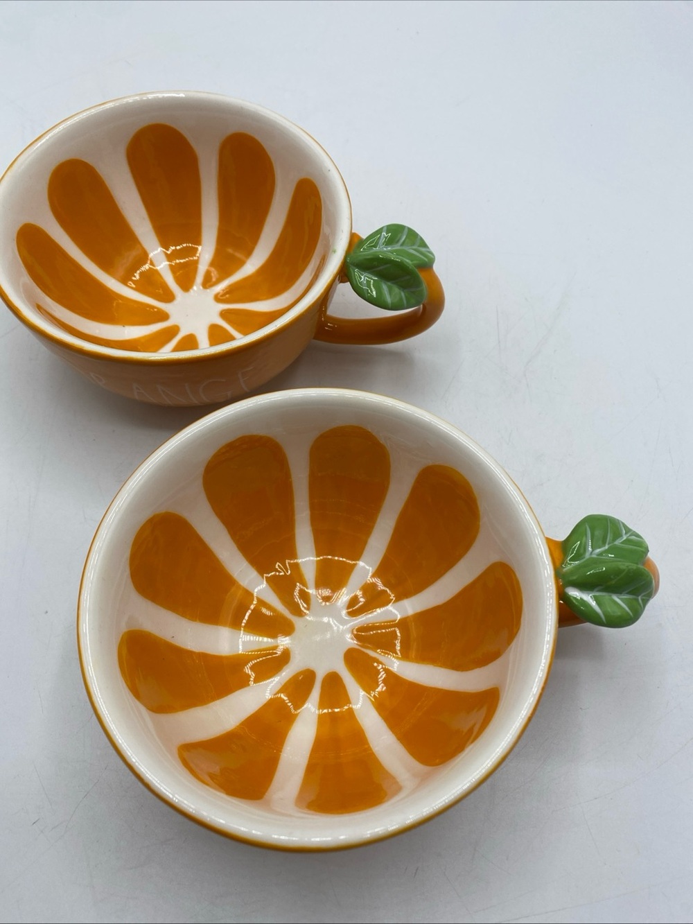 Rae Dunn Orange Slice coffee cups Ceramic Set of 2 Fruit Artesian Magenta - Picture 2 of 9